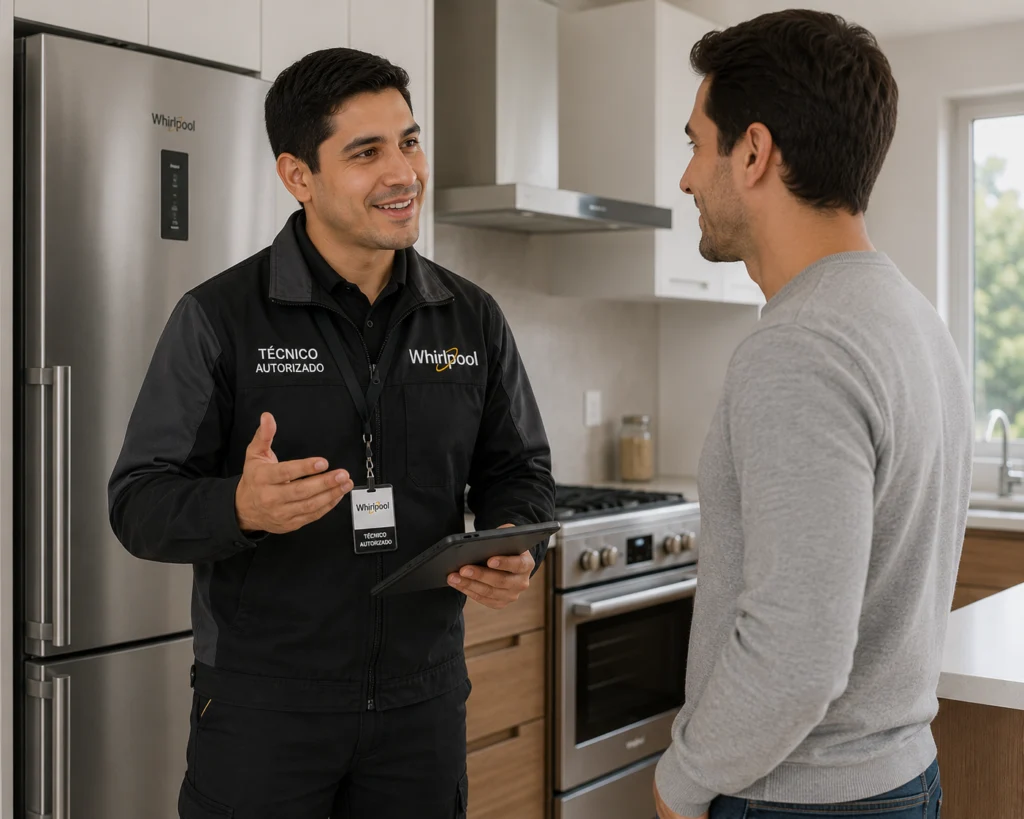 Técnico Whirlpool diagnosticando secadora